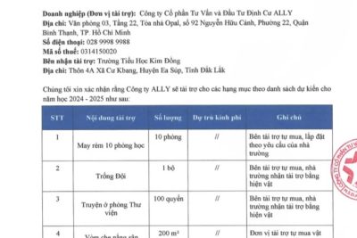 Trường TH Kim Đồng nhận tài trợ từ công ty cổ phần tư vấn đầu tư và định cư ALLY